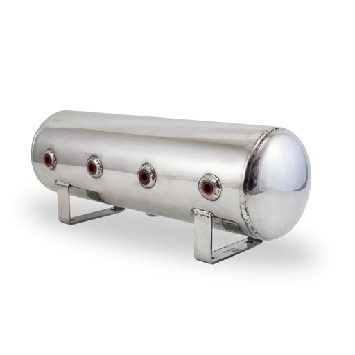 Stainless steel air tank with red eyes - air lift 2.5 gal alum air tank - (4) 1/4in face ports &