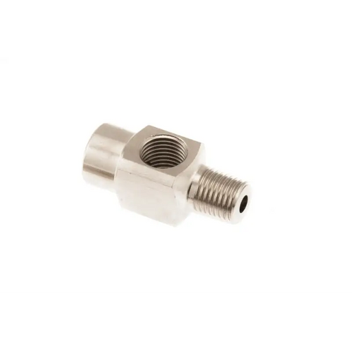 Metal ARB adapter tee fitting on white background - ARB Adapter 1/4Npt M/F/F Tee 2Pk.