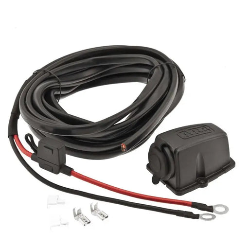 Black and red ARB fridge wiring kit with white cord