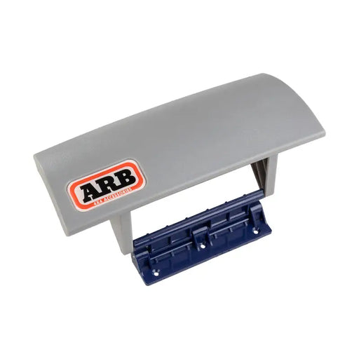 Close up of blue and gray stapler on white background, ARB Latch Assy - No Screws.