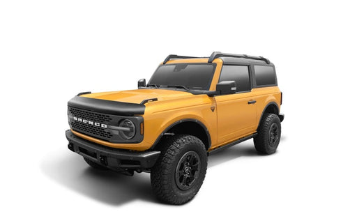 Yellow truck with black wheels and tires - bushwacker ford bronco trail armor fender delete kit