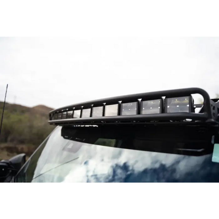 DV8 21+ Ford Bronco Curved Light Bracket with 12 3in. Pod Lights - Black Roof Rack with Light
