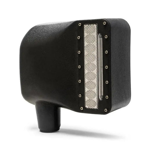 Black leather shoe with metal heel displayed on DV8 Offroad 07-18 Jeep Wrangler JK LED Mirror Housing.