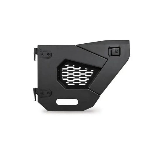 DV8 Offroad rear set of black and white LED half doors on white background