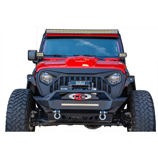 DV8 Offroad 2018+ Jeep JL/ Gladiator Angry Grill showcasing red jeep with front light bar