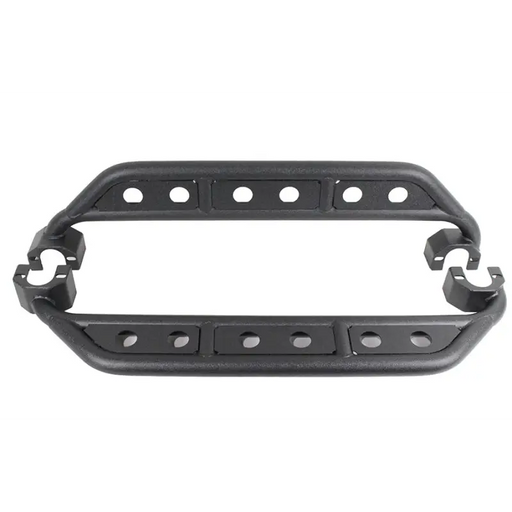 Close-up of black plastic handle bar with four holes in Fishbone Offroad 07-18 Jeep Wrangler JK 4 Door Steel Side Steps - Black Textured