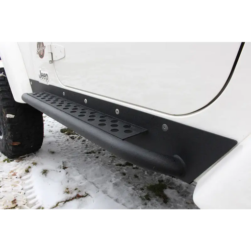 White truck with black side step - Wrangler TJ steel rock slider with black textured powdercoat