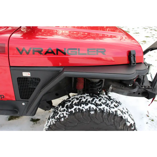 Red Jeep with Black Bumper and Tire - Fishbone Offroad Wrangler TJ Steel Tube Fenders