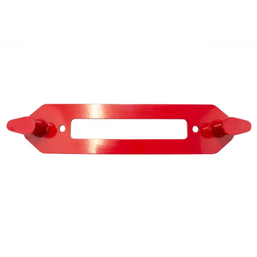 Red metal tag displayed on white background, Fishbone Offroad Winch Line Hook.