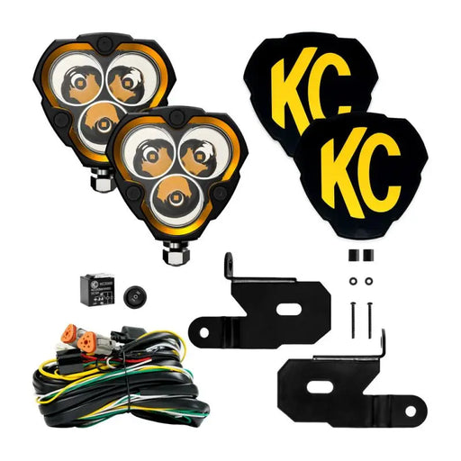 KCC LED light kit for Jeeps with remote control in KC HiLiTES 4xe Flex Era 3 2-Light Sys Pillar Mount.