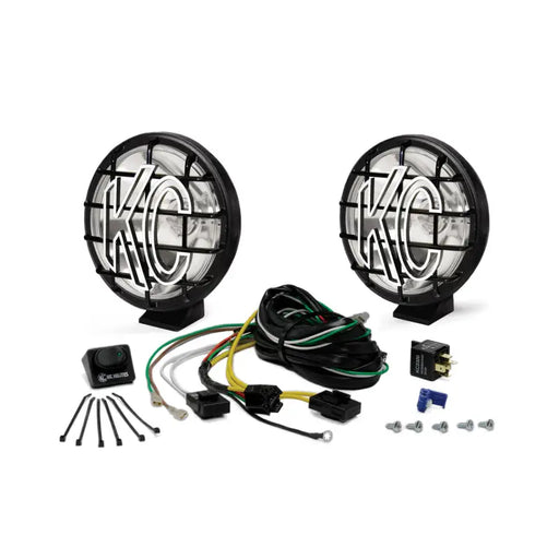 Pair of fog lights with wiring kit for KC HiLiTES Apollo Pro 6in. Halogen Light 100w Spot Beam - Black