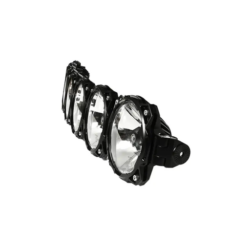 KC HiLiTES Universal 50in. Pro6 Gravity LED 8-Light 160w Combo Beam Radius Light Bar with black motorcycle headlights and white lights.