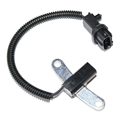 Black coiled crankshaft position sensor cable on white background