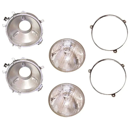 A set of four chrome metal round light covers