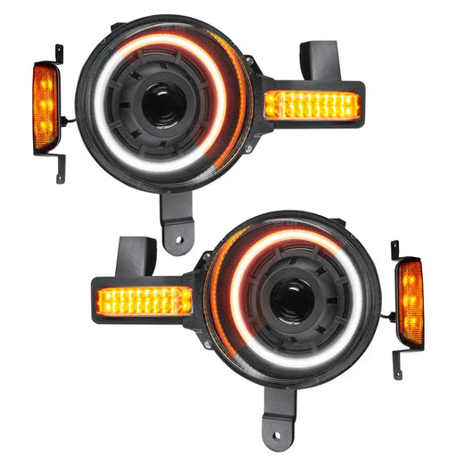 Pair of Oracle 2021+ Ford Bronco Oculus Bi-LED Projector Headlights - Amber/White Switchback.