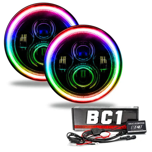 Pair of ColorSHIFT LED headlights for Jeep Wrangler - BC1 circuit board.