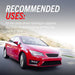 Red car on road with ’recommended use’ on power stop z23 evolution sport brake pads