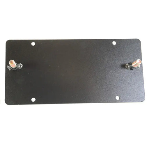 Black metal plate with screws and bolts - Rock Slide Rigid Front Bumpers License Plate