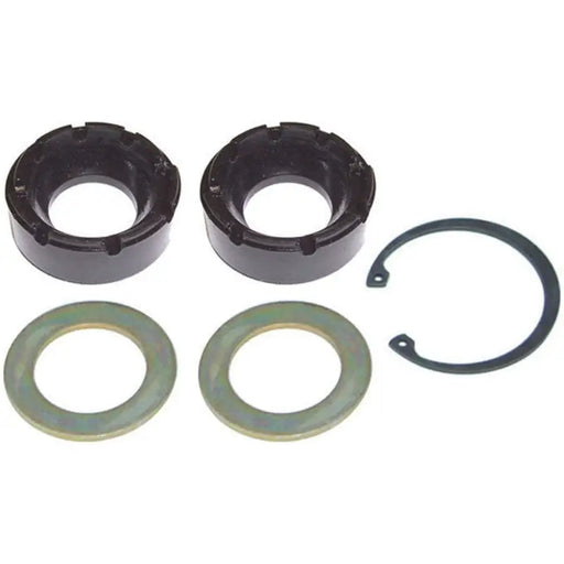 Black rubber washers and washer rings for RockJock Johnny Joint rebuild kit with bushings and snap ring.