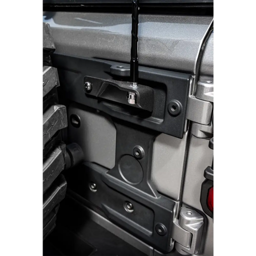 Rugged Ridge Jeep Wrangler JL CB Radio Antenna Mount - Close up of car door handle