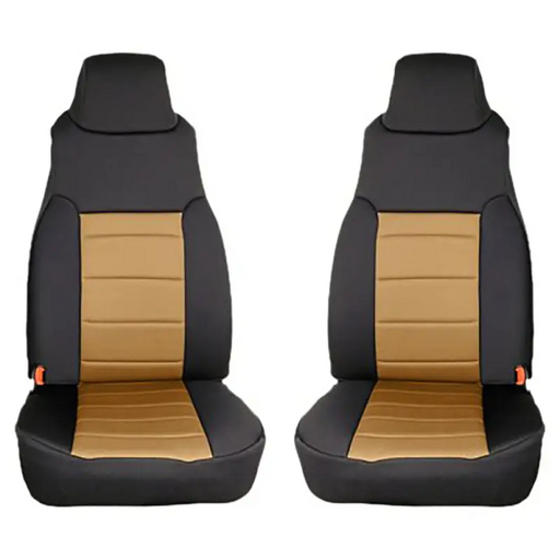 Rugged Ridge Neoprene Front Seat Covers for 97-02 Jeep Wrangler TJ, black and tan leather seat covers