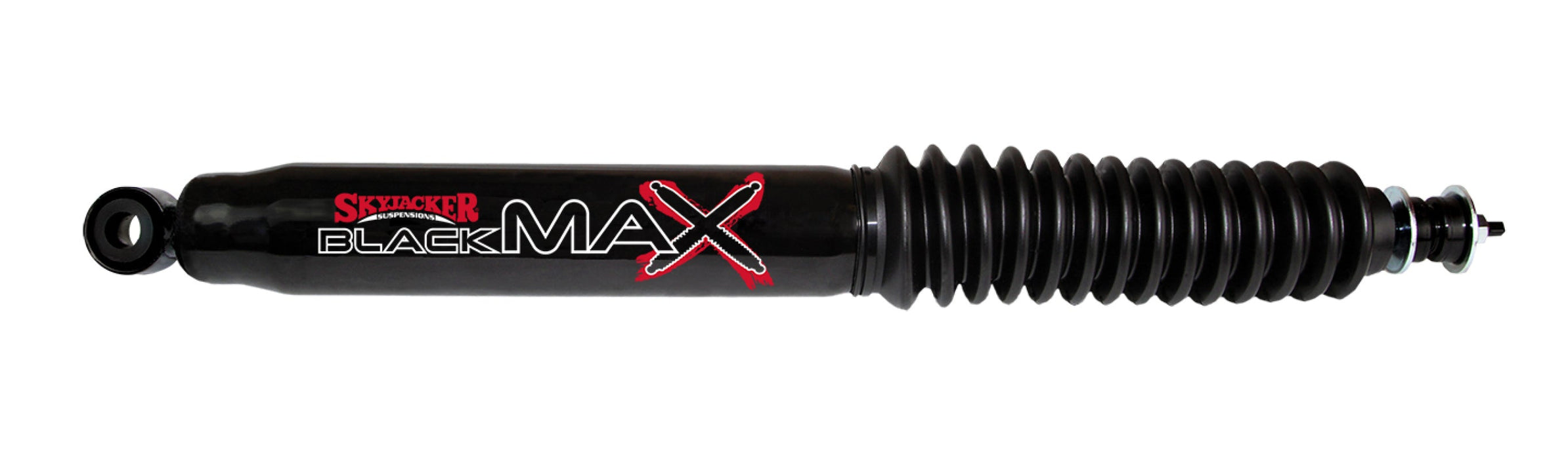 Black max shock absorber with red logo on a skyjacker product for toyota fj cruiser