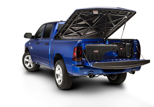 Blue truck with open trunk - undercover 2020 jeep gladiator swing case, black smooth