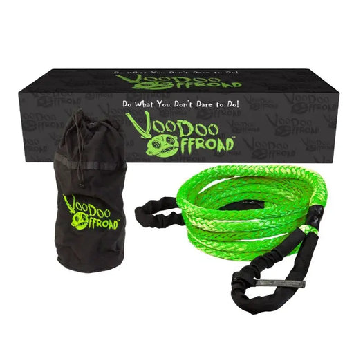 Voodoo Offroad 2.0 Santeria Series 3/4in x 20 ft Kinetic Recovery Rope with Rope Bag - Green, close up