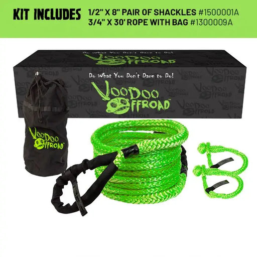Voodoo Offroad Guardian Series Light Duty Recovery Package 1: Green rope and black bag.