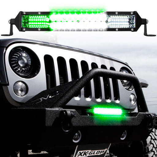 Jeep with xk glow 2-in-1 led light bar featuring green lights
