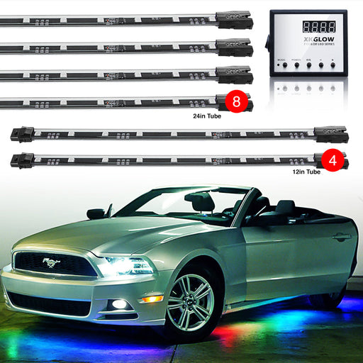Xk glow 3 million color xkglow led accent light car/truck kit 8x24in + 4x12in tubes with remote control