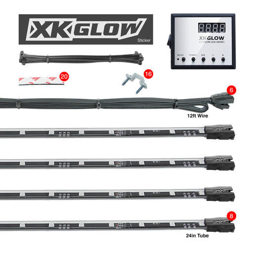 Xk glow led accent light kit 8x24in tubes - xglw 2.0mm x-bar with 2mm bar