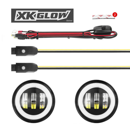 Xk glow 4in jl black rgb led jeep wrangler fog light kit with xkchrome app control