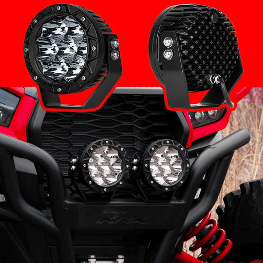 Red atv front lights showcased in xk glow spot beam cube offroad round work light kit