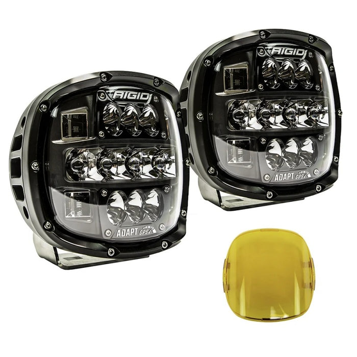 Rigid industries single light cover for adapt xp - black with pair of black headlights and yellow leds