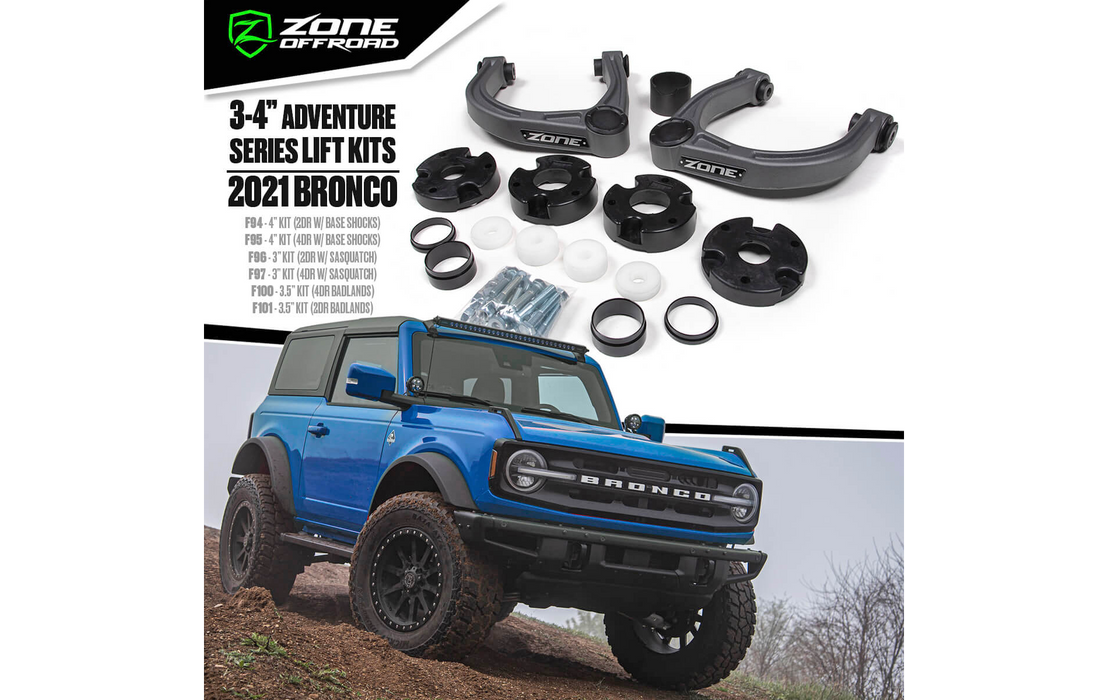 Zone Offroad 2021+ Ford Bronco 4 Door 3in. Adventure Series Lift Kit - (Sasquatch Only)