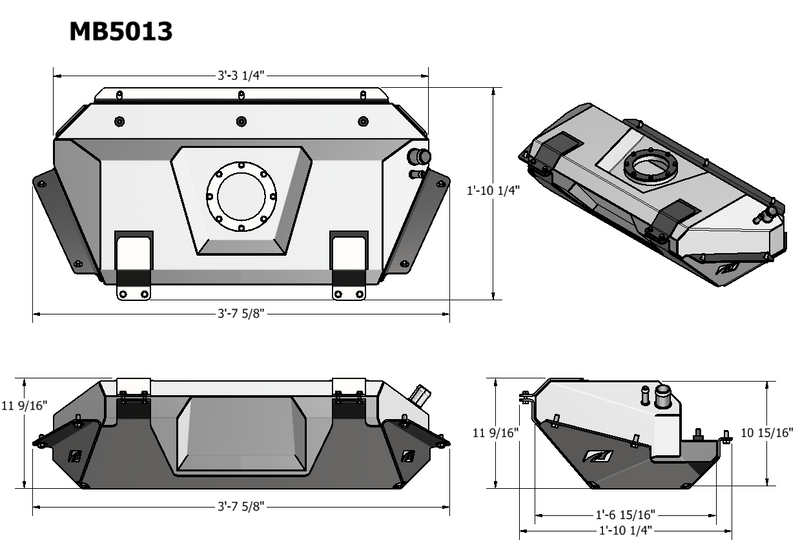 Aluminum Fuel Cell w/ Skid Plate for MB3025 Back Half Kit - fits Jeep JK/JKU