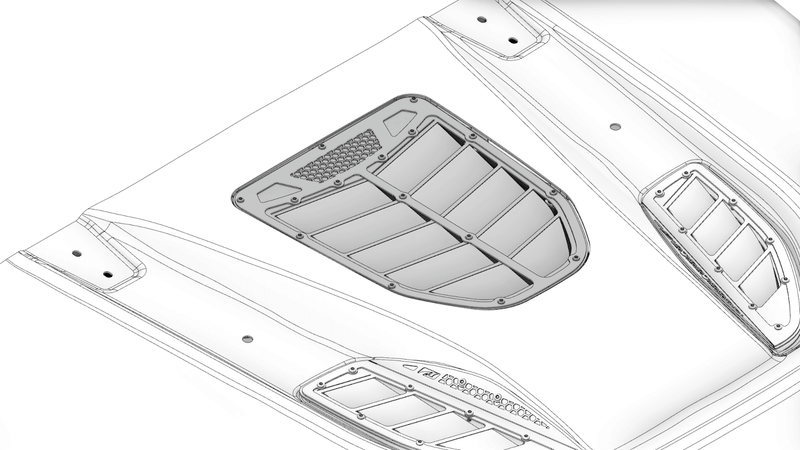 Motobilt Center Hood Vent: Rock Monster USA JK Hood Compatible
