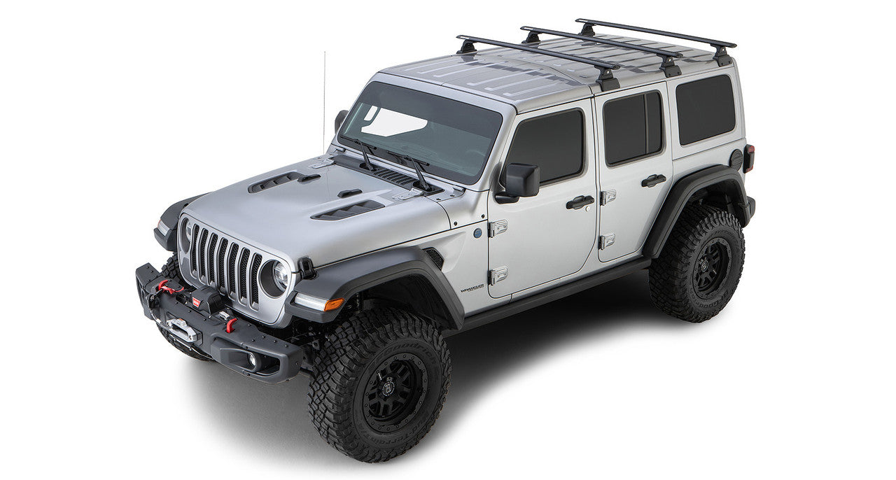 Rhino-Rack 18-21 Jeep Wrangler 4 Door SUV Vortex RLT600 3 Bar Backbone Roof Rack - Black