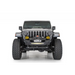 Close-up of Jeep with large front bumper in Addictive Desert Designs 18-20 Jeep JL/JT Sway Bar Skid Plate.