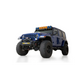 Blue jeep with light on top, addictive desert designs rock fighter front bumper.