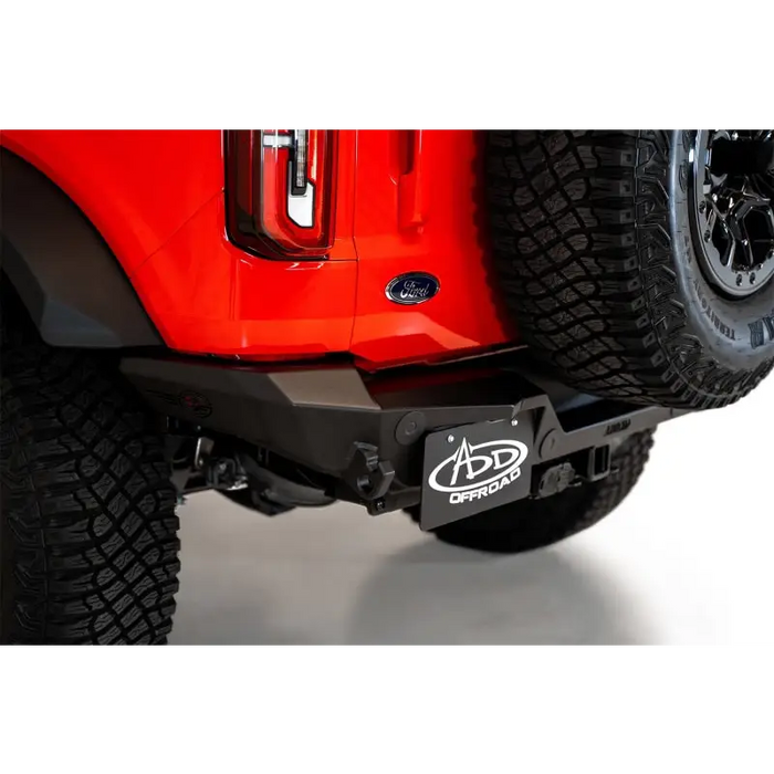 2021+ Ford Bronco Rock Fighter Rear Bumper - Hammer Black - Red Jeep Close-Up