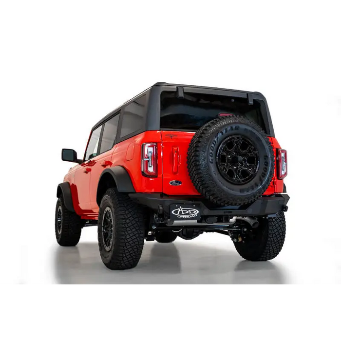 Red Jeep with Black Top - Addictive Desert Designs 2021+ Ford Bronco Rock Fighter Rear Bumper in Hammer Black