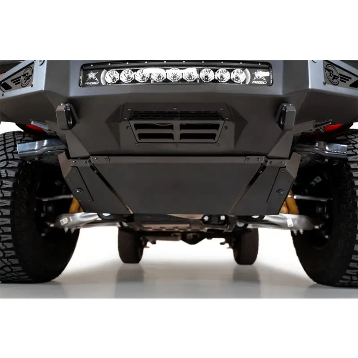 Front bumper with light bar on a black rock fighter skid plate