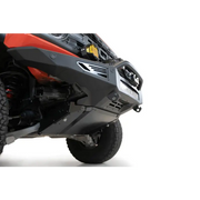 Red ATV parked in front of Rock Fighter Skid Plate for Ford Bronco Raptor.