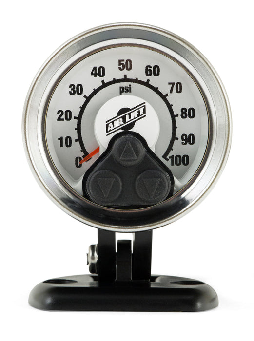 Air lift load controller single heavy duty compressor with black and white gauge on white background