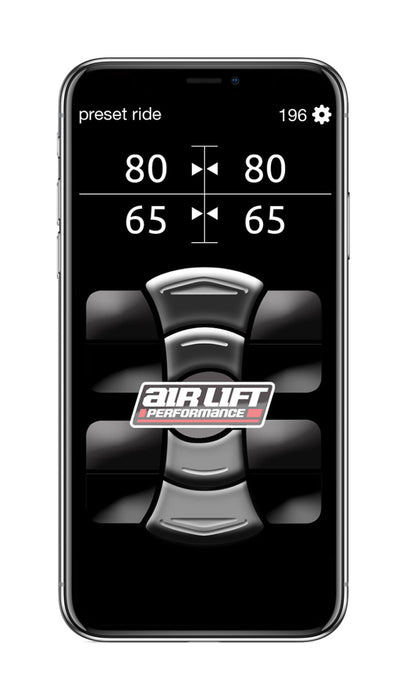 Air lift performance app displayed on iphone for air lift performance 3p product