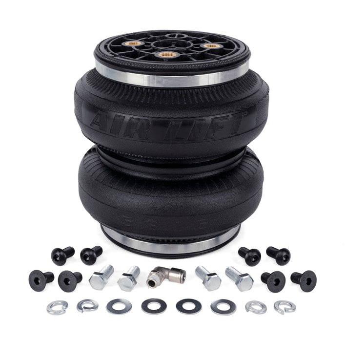 A set of black rubber tires and bolts for air lift replacement 7500 xl air spring