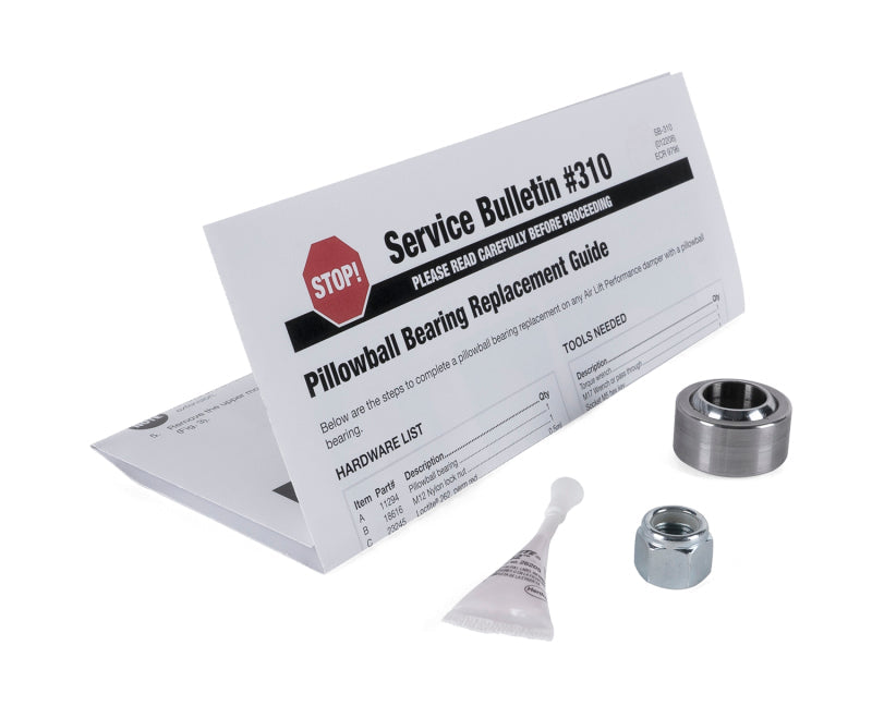 Air lift service kit replacement pillowball bearing with wren and nut sign close up