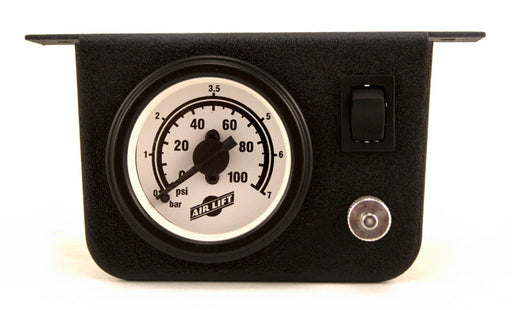 Air lift single needle gauge with 2in lighted panel - black and white clock with white dial